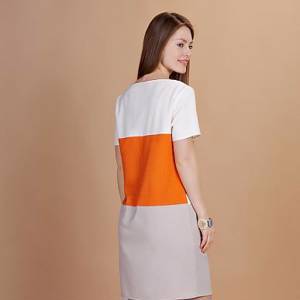 Odis / Платье контрастное с карманами серое с оранжевым