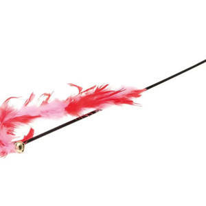 V.I.Pet дразнилка для кошек красно-розовая, хвост 30 см, с перьями и колокольчиком