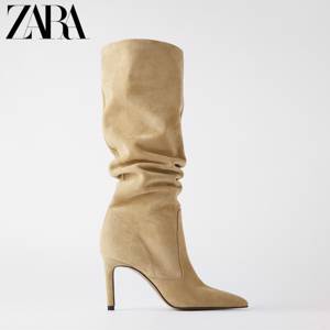 ZARA новый обувь женская песочного цвета замша воловья кожа кожа на высоком кабгалстук-бабочкае ботинок  12005512107