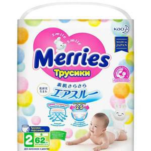Merries Трусики-подгузники для детей, размер S 4-8 кг./62 шт.