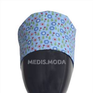 Шапочка медицинская К-117 хлопок голубые цветы