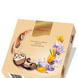 Конфеты шоколадные "Стильные штучки" "Мусс капучино" в весенней коробке