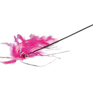 V.I.Pet дразнилка для кошек розовая, с мишурой, хвост 20 см, с перьями и колокольчиком, пышная