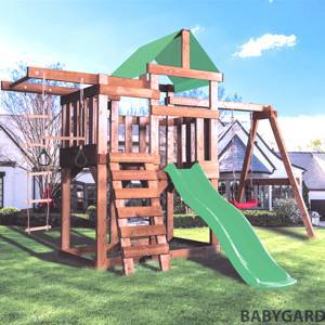 Детская игровая площадка Babygarden play 5 LG с турником, веревочной лестницей, закрытым балконом и светло зеленой горкой