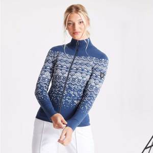 Swarovski Embellished - Women's Lucent Full Zip Sweater Dark Denim White