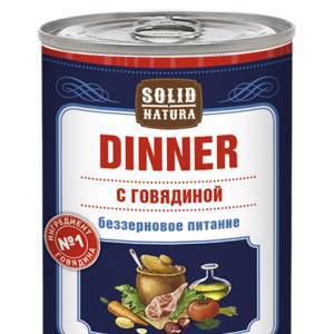 Корм Solid Natura Dinner (консерв.) для собак, беззерновой, с говядиной, 340 г