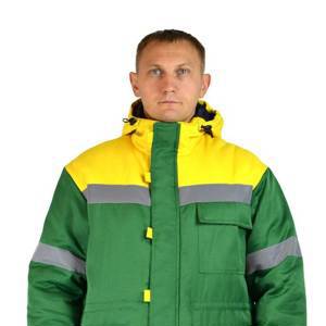 Куртка мужская рабочая "Сургут" утеплённая тк.Смесовая т-зелёная с жёлтым (203.М.)