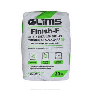 Шпатлевка цементная GLIMS Finsh-F белая 20кг