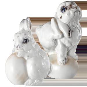 Figurine set, Hare, 2-pcs, Coloured, without gold