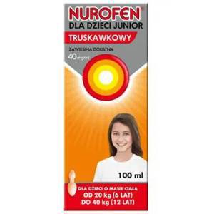 Nurofen dla dzieci Junior truskawkowy 40 mg/ ml, zawiesina doustna, od 6 do 12 lat, 100 ml