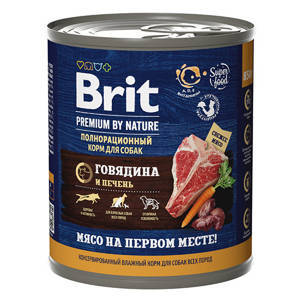 Брит (Brit Premium by Nature) консервы с говядина и печенью для взрослых собак всех пород 850г