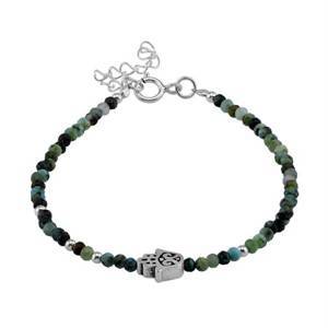 2MM Compressed Turquoise Bead Stone 925 Sterling Silver Hamsa Hand Casual 6.5 to 7.5" Adj. Bracelet