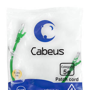 Cabeus PC-UTP-RJ45-Cat.5e-0.3m-GN Патч-корд U/UTP, категория 5е, 2xRJ45/8p8c, неэкранированный, зеленый, PVC, 0.3м