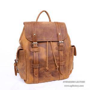 Fashionable Outdoor Traveling Backpack Full Grain Leather Bag With Two Adjustable Straps EMH017
