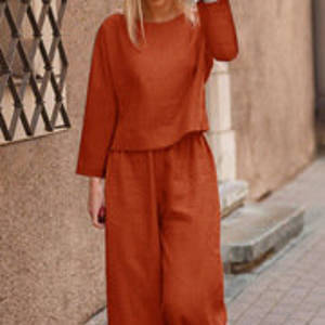 Women Large size Casual Loose Solid Color Suit宽松纯色两件套