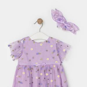 9-24 Ay Papatya Kız Bebek Bandanalı Elbise -Lila