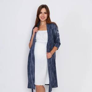Комплект женский "ЗАБОТА" сорочка+халат кулирка темно-синий (принт)  (54)