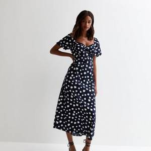 Blue Spot Puff Sleeve Milkmaid Midi Dress