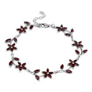 11.27 CTW Natural Marquise Shape Red Garnet 925 Sterling Silver Flower Leaf 7 to 8" Adj. Bracelet