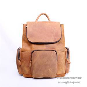 New Arrival Vintage Unisex Custom Crazy Horse Leather Canvas Laptop Backpack EMH011