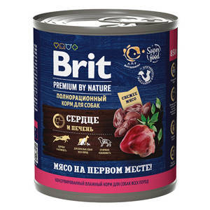 Брит (Brit Premium by Nature) консервы с сердцем и печенью для взрослых собак всех пород 850г