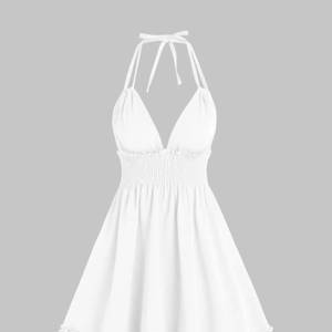 Halter Smocked Flounce Babydoll Dress - White M