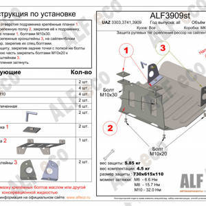 Защита Рулевых тяг (Сталь 2мм) ALF3909ST