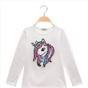 Maglia a maniche lunghe con unicorno e paillettes