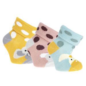 ALBİO Desenli 3lü Kıvrık Çorap Kız Bebek