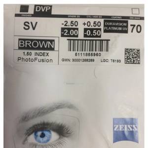 Zeiss Single Vision 1.5 PhotoFusion DVP UV (Dura Vision Platinum UV) (Brown/Grey)