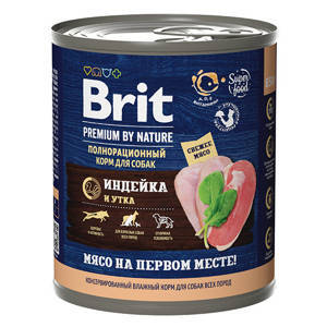 Брит (Brit Premium by Nature) консервы с индейкой и уткой для взрослых собак всех пород 850г