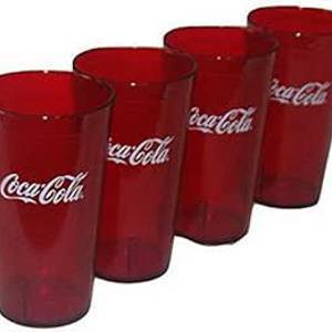 Coca Cola Logo Ruby Red Plastic Tumblers Set of 4-16oz (Coke)