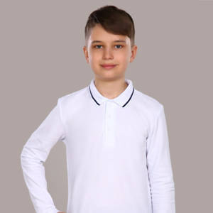 Рубашка поло для мальчика длинный рукав Майкл, Белый-т.синяя полоса