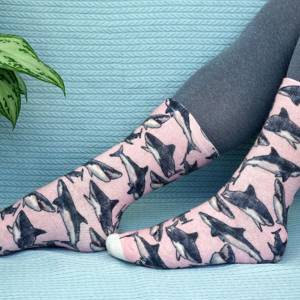 MAHRA Махровые шерстяные носки Акула на розовом арт.045