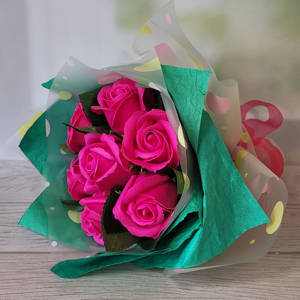 Букет мыльных роз ярко- розовых, 7 штук