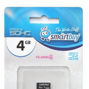 Карта памяти micro- SDHC 4Gb Smart Buy (Class 4) без адаптеров