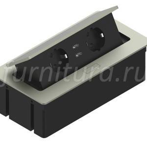 Встраиваемый блок розеток KWADRO выдвижной прямоугольный, 2*220 + 2 USB, кабель с вилкой,серебристый