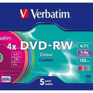 Диск DVD-RW Verbatim (43563) 4.7Gb 4x Slim case (5шт) Color