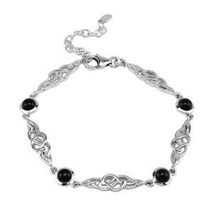 5MM Natural Round Shape Black Onyx 925 Sterling Silver Celtic Knot 7 to 8.5 Inch Adjustable Bracelet