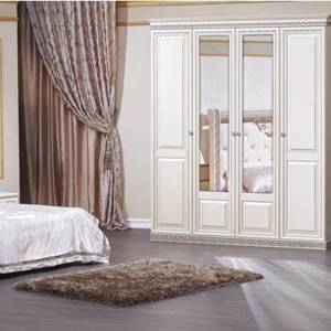Спальня Берта с 4 дверным шкафом Жемчуг матовый Арида мебель