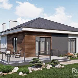 Rg6105 -  Одноэтажный дом с террасой, 3 спальнями и отделкой штукатуркой и планкеном