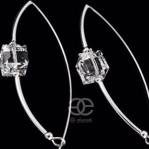CRYSTALS UNIQUE EARRINGS CRYSTAL CUBE STERLING SILVER 925