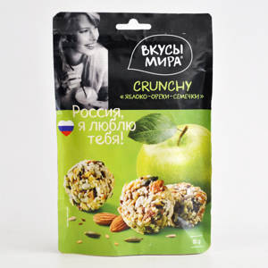 Хрустящее лакомство "CRUNCHY"  яблоко-орехи-семечки 50 г