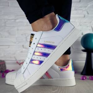 Женские Кеды Adidas SuperStar Белые, полоска хамелеон 10330