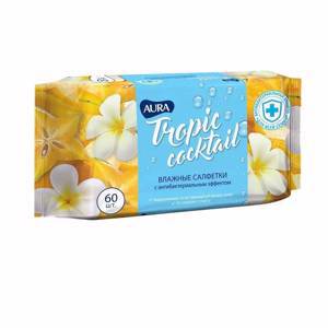 AURA TROPIC COCKTAIL Влажные салфетки с антибактериальным эффектом big-pack, 60шт