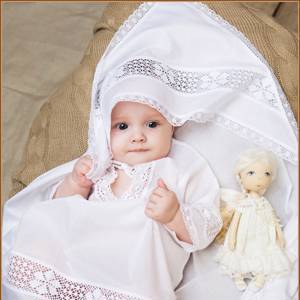 Набор для крестин девочки, модель "Пелагея" с пеленкой