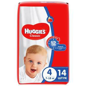 Huggies Classic Подгузники 4 (14шт) 7-18кг