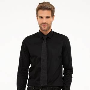 Siyah Slim Fit Uzun Kollu Klasik Gömlek