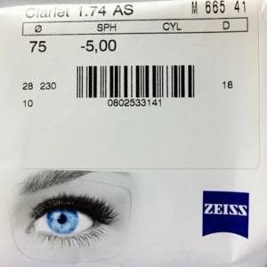 Zeiss Single Vision AS 1.74 DVP UV - Dura Vision Platinum UV