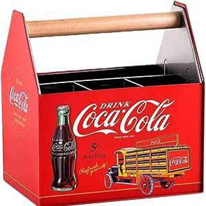 The Tin Box Company Coca Cola Tin Utensil Caddy with Handle, red